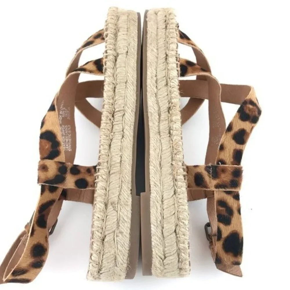 Madewell The Malia Espadrille Sandal in Leopard Calf Hair Size 9 NWOT
